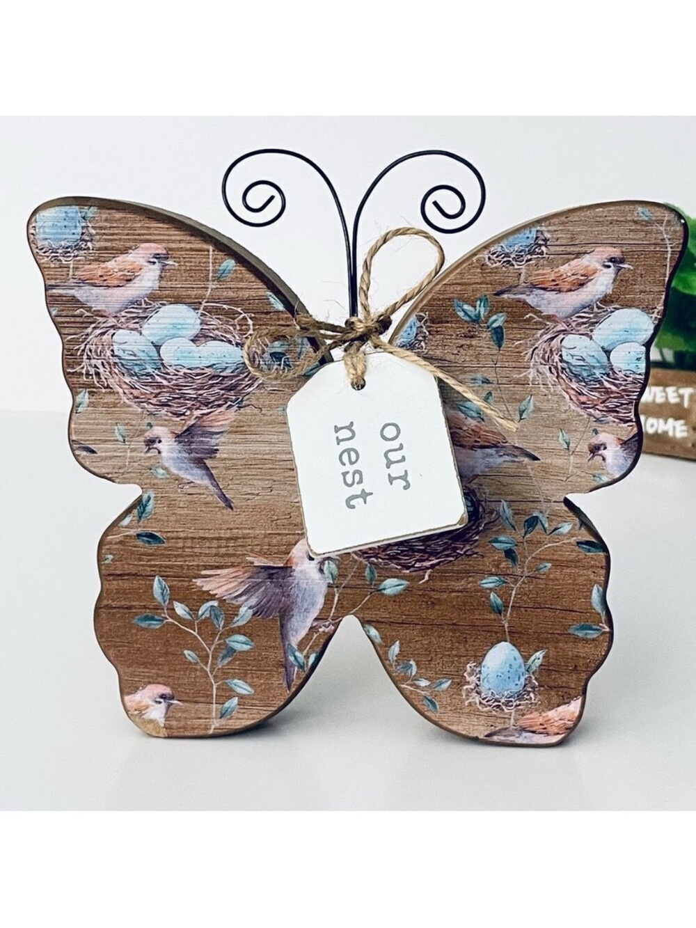 NWT Quill to Paper Tabletop Stand Wood Decor our nest Printed Butterfly Decor